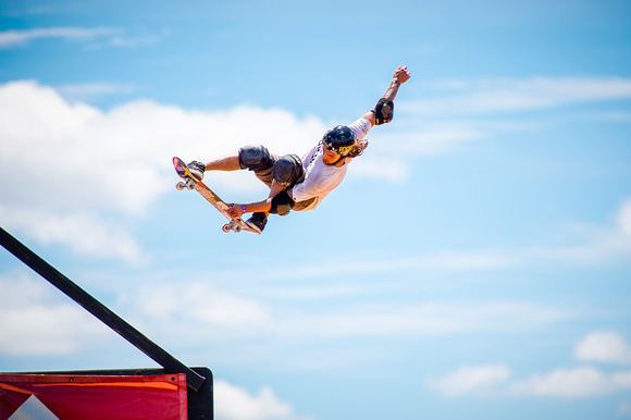 Elliot Sloan in the Skateboard Vert Best Trick gold medal at the 2015 Summer X-Games
