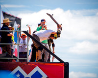 Elliot Sloan celebrates  his heelflip Indy 720 which won the Skateboard Vert Best Trick gold medal at the 2015 Summer X-Games